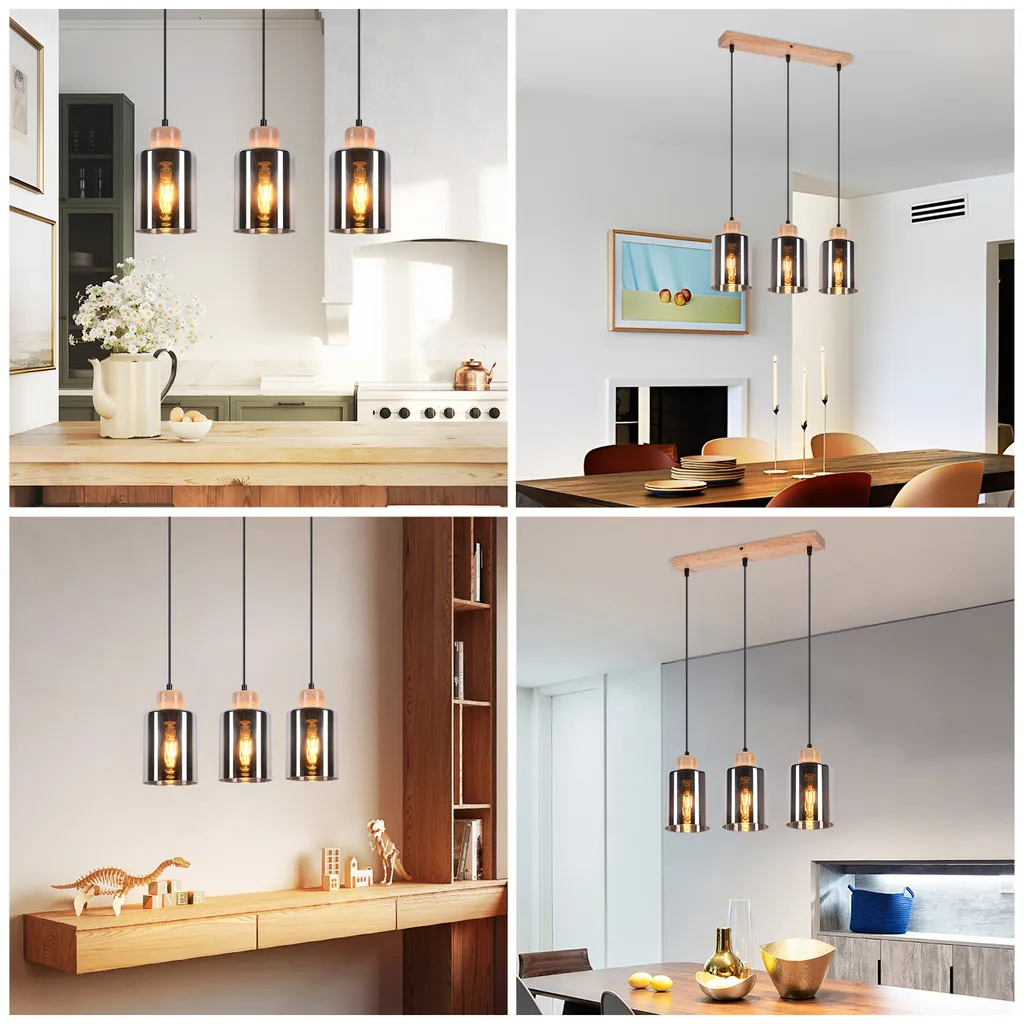 Suspension Bois Réglable pour Table à Manger : Éclairage Rétro 3 E27 - 5