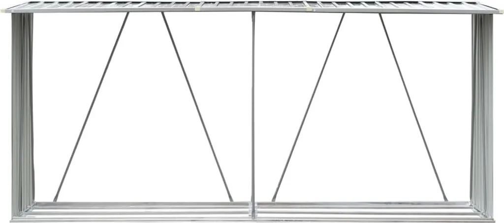 Range-bûches 330cm en acier galvanisé gris - Structure anticorrosion durable