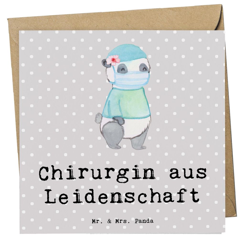 Mr. & Mrs. Panda Grußkarte Chirurgin Leidenschaft - Grau Pastell - Geschenk, Ärztin, doppelkarte, faltkarte, Krankenhaus, anlasskarte, Spruch, Kl...