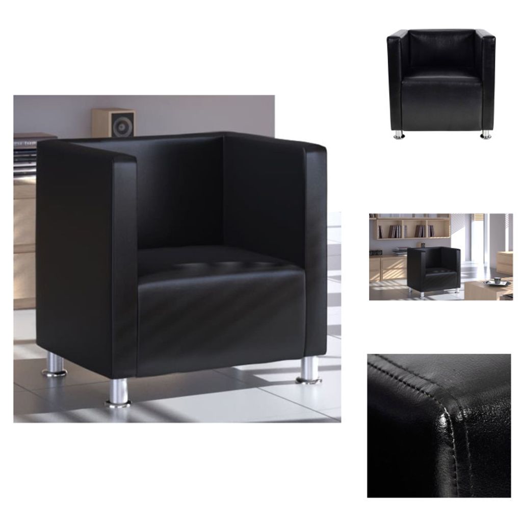 vidaXL Würfel-Sessel Schwarz Kunstleder - Sessel