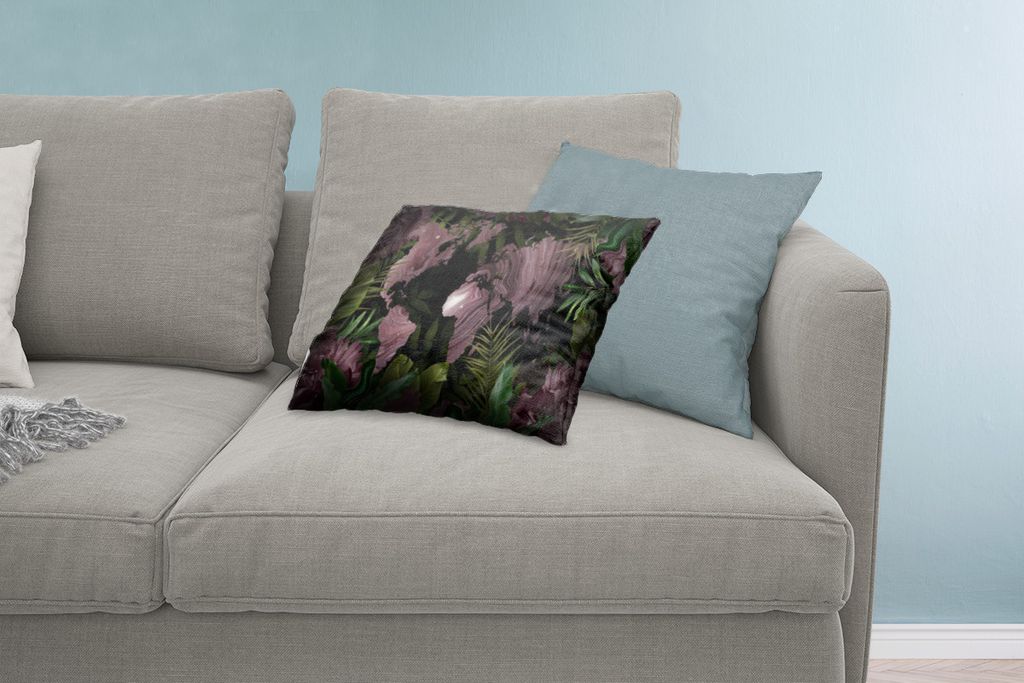 MuchoWow Zierkissen Sofakissen Wohnzimmer Dekokissen 60x40 cm Weltkarte - Lila - Blätter - Kopfkissen - Polster mit Foto