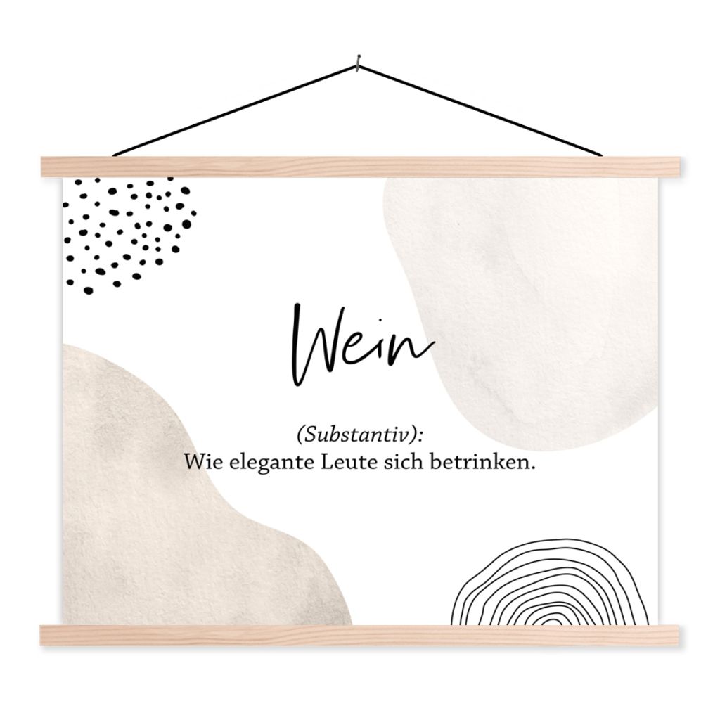 MuchoWow Textilposter Sprichwörter - Wein - Zitate - Wörterbuch - Weindefinition 120x90 cm mit holzfarbenen Rahmen - Magnetisch