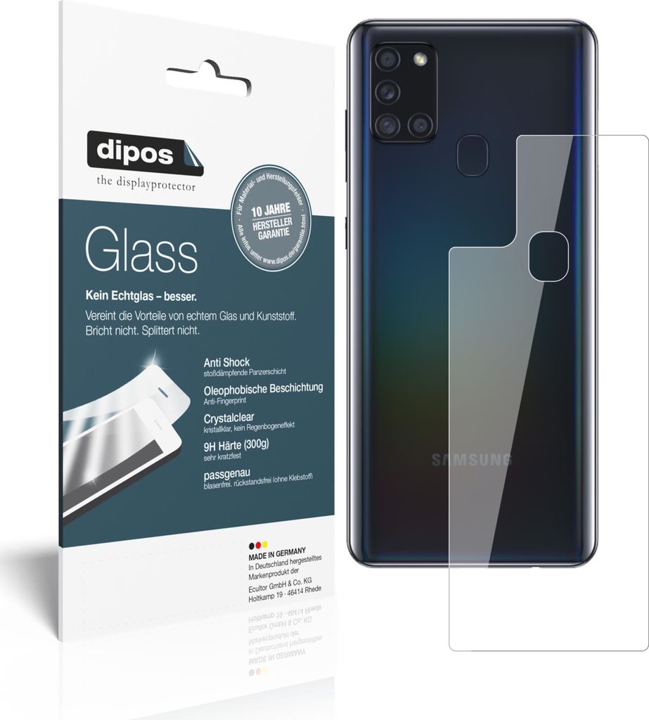 2x Schutzfolie für Samsung Galaxy A21s Rückseite - Anti-Shock 9H Folie dipos Glass Kunststoffglas