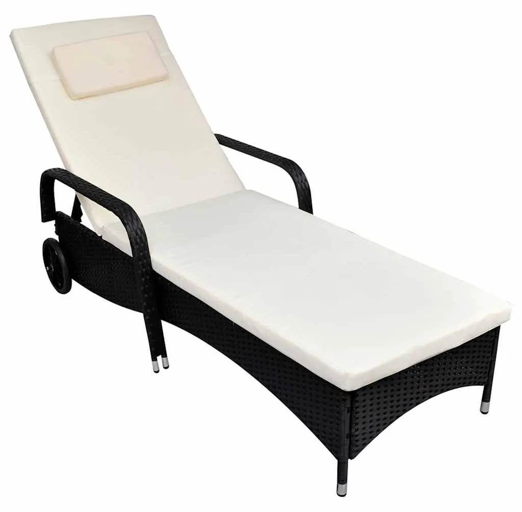 Bain de soleil ajustable en rotin noir avec roulettes et grand confort - 10