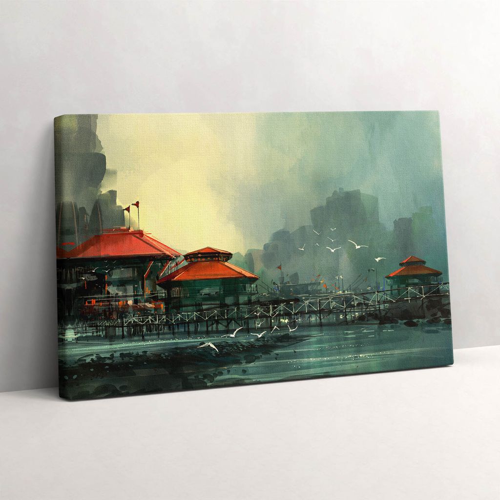 Fischerdorf – Leinwandbild Wandbild – 30x20 cm – Leinwandbilder – Wandbilder – Schlafzimmer – Flur