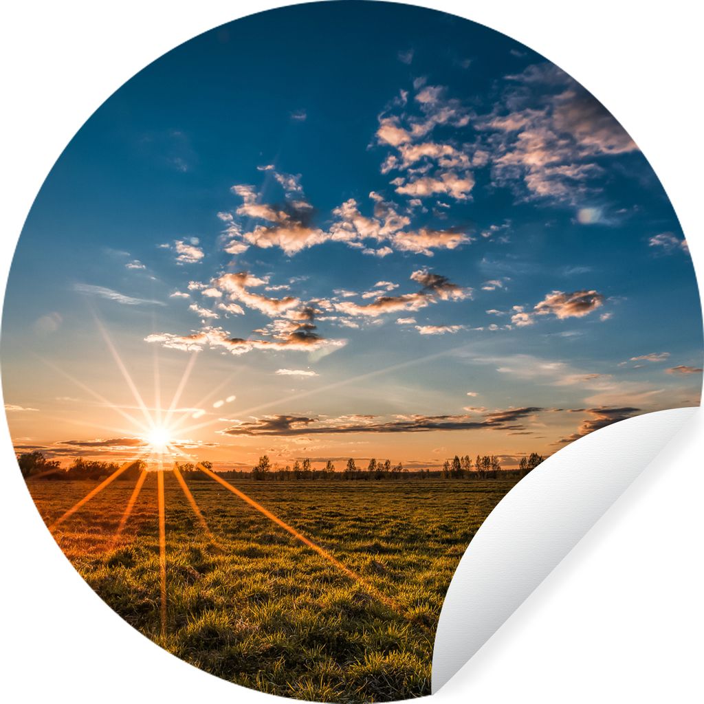 MuchoWow Runde Wandtattoo - Wandsticker Tapete Aufkleber Sonnenuntergang - Natur - Wolken - Gras Ø 50 cm Selbstklebend und Repositionierbar - Wa...