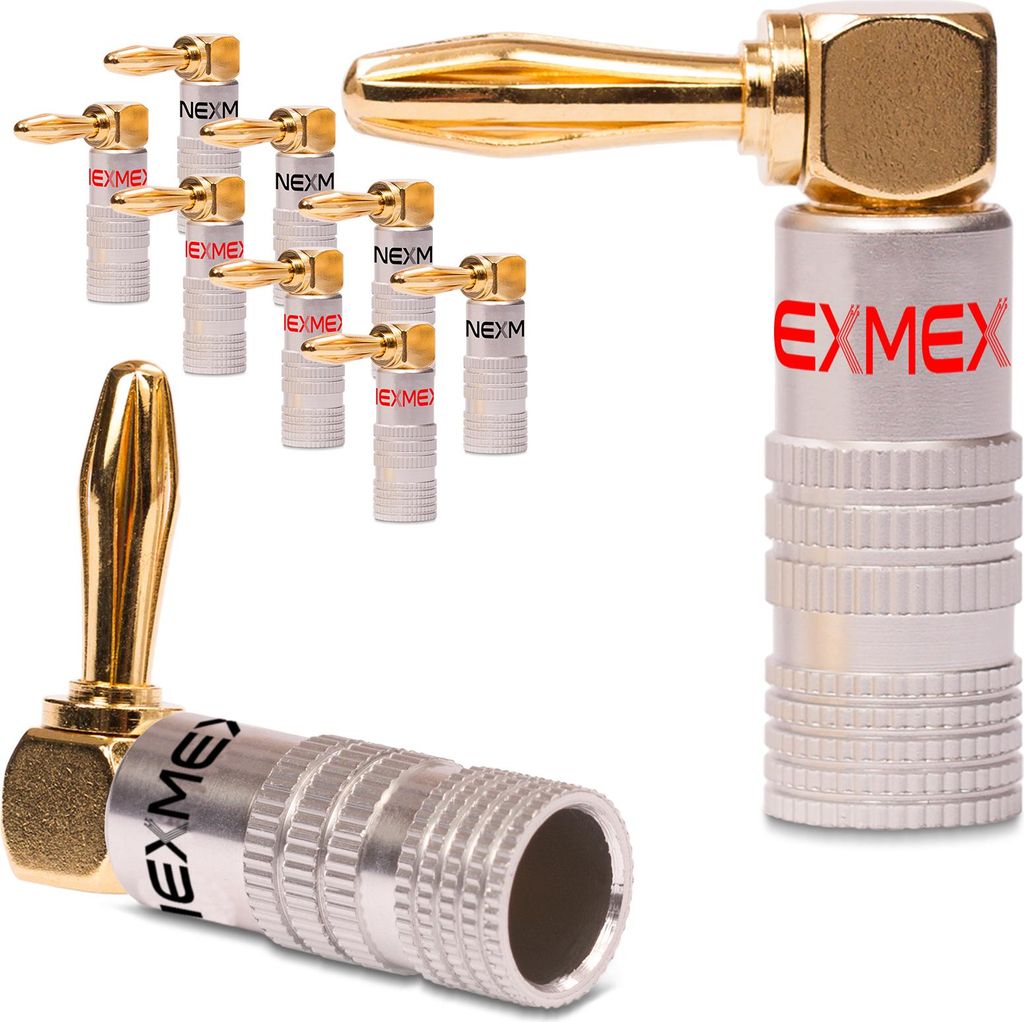 Bananenstecker winkel 4mm NEXMEX 10x schraubbar 24K vergoldet Lautsprecherkabel