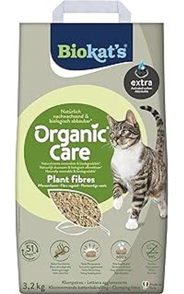 Biokat's Organic Care Plant Fibres Extra 3,2 kg - Lettiera agglomerante grossolana per gatti realizzata con fibre vegetali rinnovabili e biodegradabili - 1 sacco (1 x 3,2 kg)