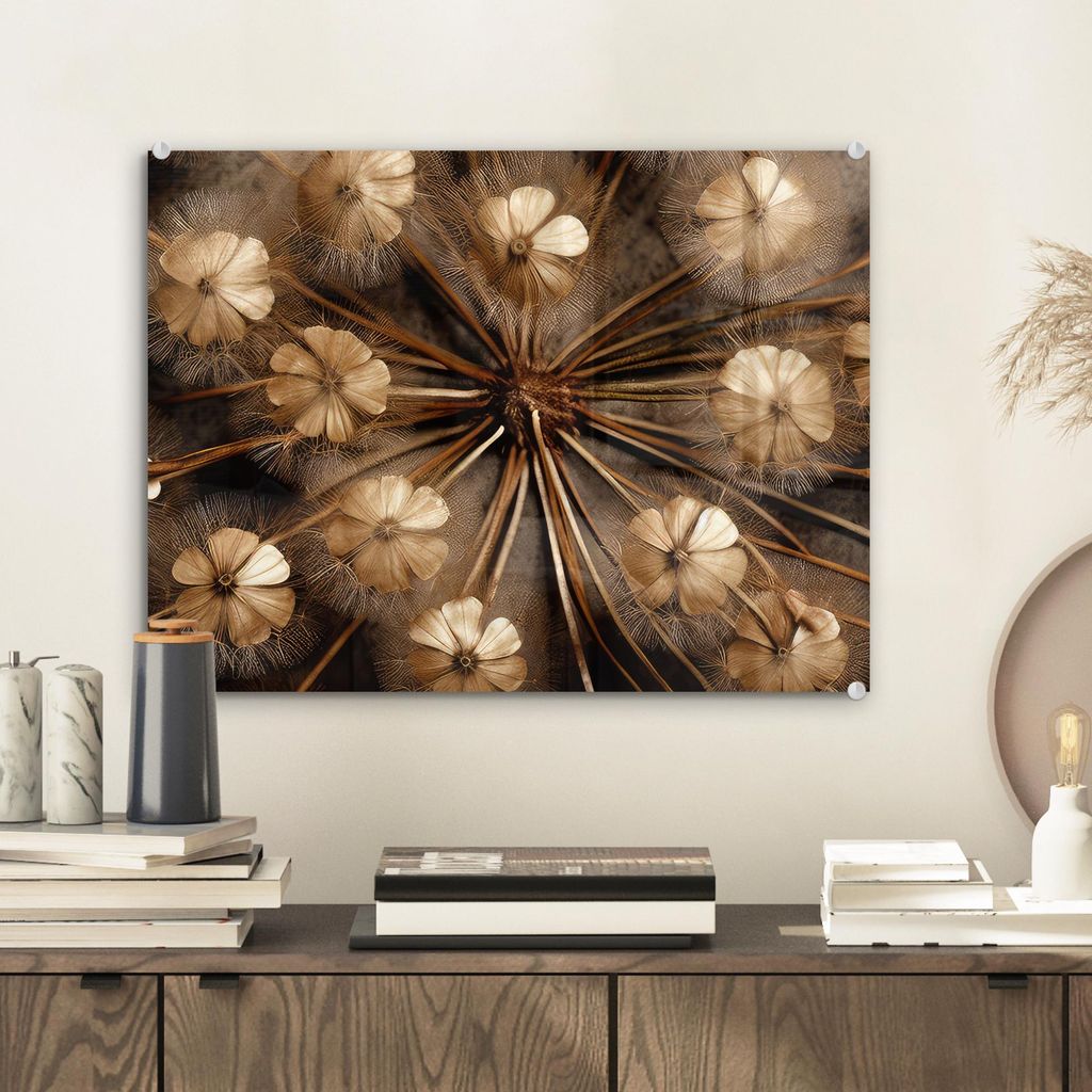 MuchoWow Glasbilder - Bilder auf Wandbild - Foto auf Glas Trockenblumen - Braun - Natur 40x30 cm Wanddekoration aus Glas - Acrylglasbild - Acrylbil...