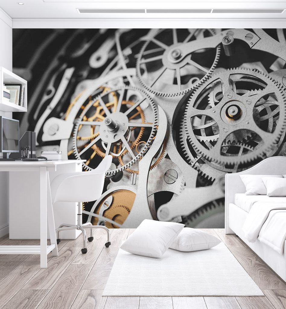 Fototapete glänzende Zahnräder im Uhrwerk, Material:Premium Vlies 150g/qm, Größe Tapete:455 x 260cm