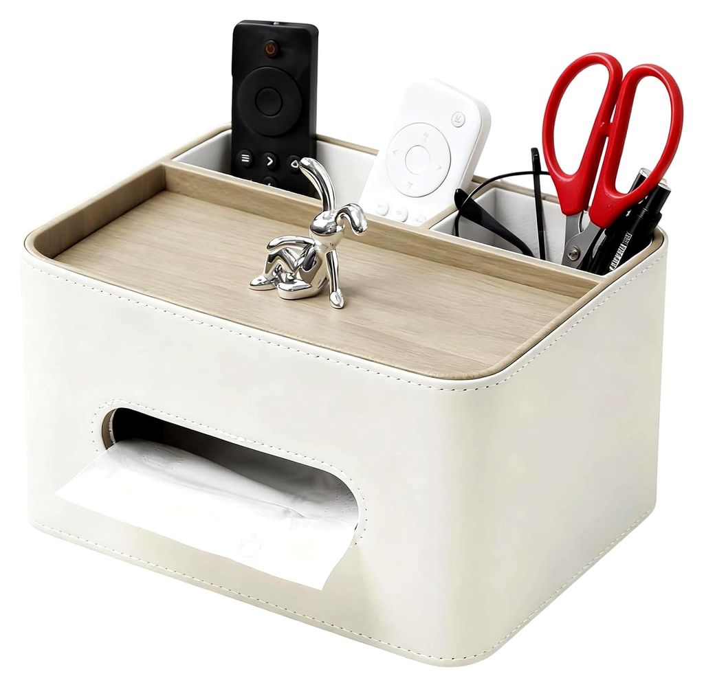 Kosmetiktücherbox mit 2 Fächern, Organizer für Schreibtisch, Büro und Badezimmer