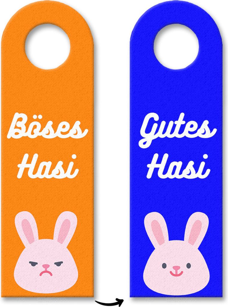 Gutes Hasi - Böses Hasi Hasen Türhänger in orange-blau