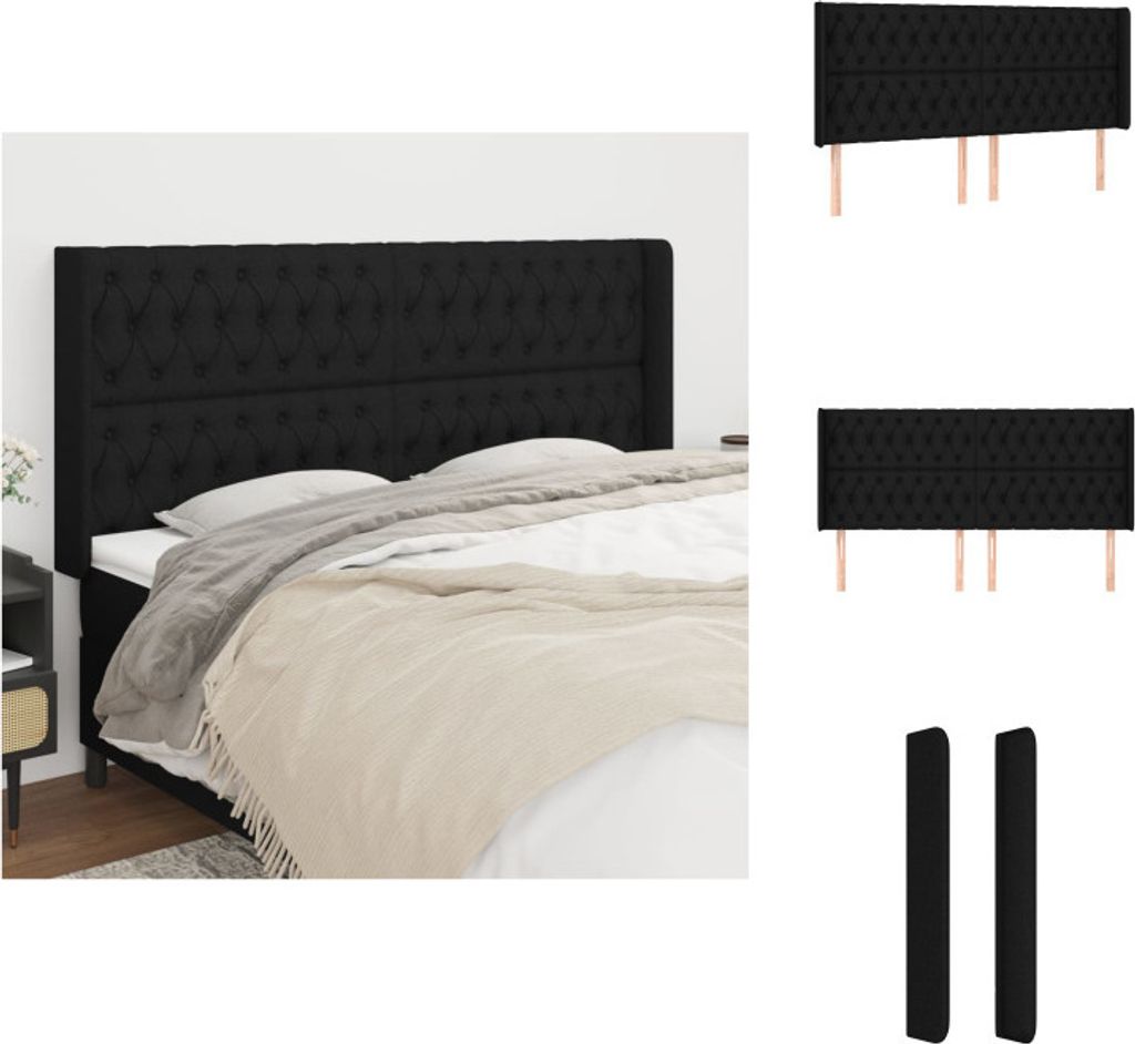 vidaXL Kopfteil mit Ohren Schwarz 203x16x118/128 cm Stoff - Kopf- & Fußenden