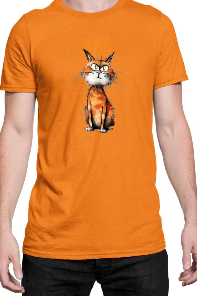 Herren T-Shirt Funny Cats Breeds Manx Cat, Man L / Orange