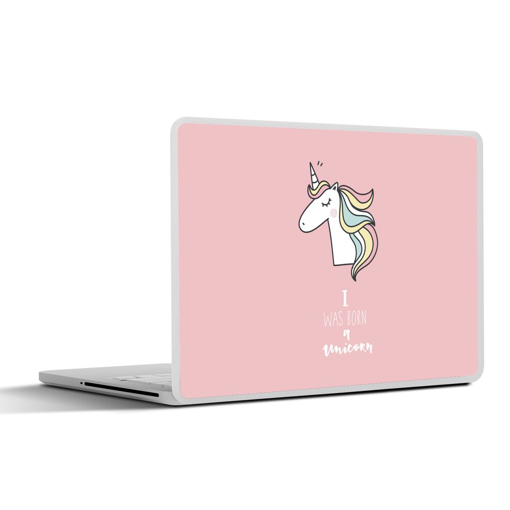 MuchoWow Laptop Aufkleber Sticker Cover Einhorn - Zitate - Rosa - Ich wurde als Einhorn geboren - Mädchen - Kind 40x30 cm - Laptop Dekoration - ...
