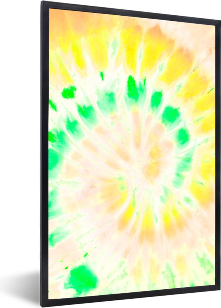 MuchoWow Gerahmtes Poster Krawattenfärbung - Gelb - Weiß 60x90 cm - Poster mit Schwarzem Bilderrahmen Wandposter Rahmen Foto Bilder - Kunst