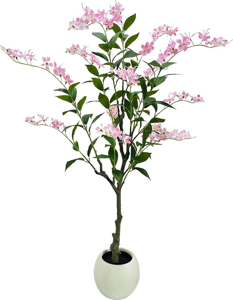 Künstlicher Jasminbaum - Bodenpflanze - Bonsai-Stil - PVC - Für Außenbereich - Weißer Topf - Größe 3XL - Milchweiß