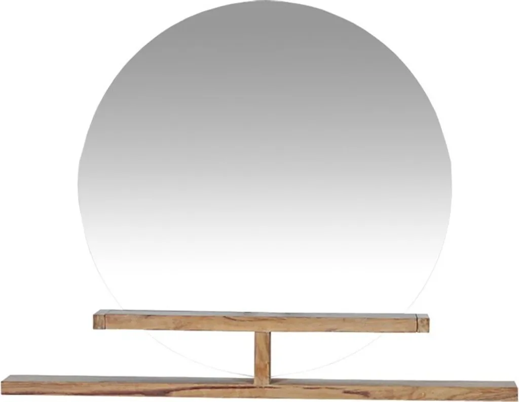 Miroir d'entrée rond en bois de teck avec tablette pratique 120x60 cm