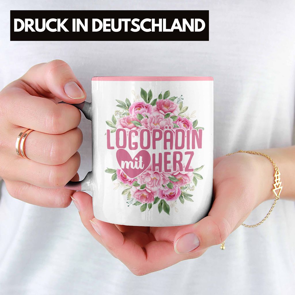 Geschenk-Tasse Für Logopäden – „Logopädin Mit Herz“ Motiv (rosa) | Spülmaschinenfest, Beidseitig Bedruckt