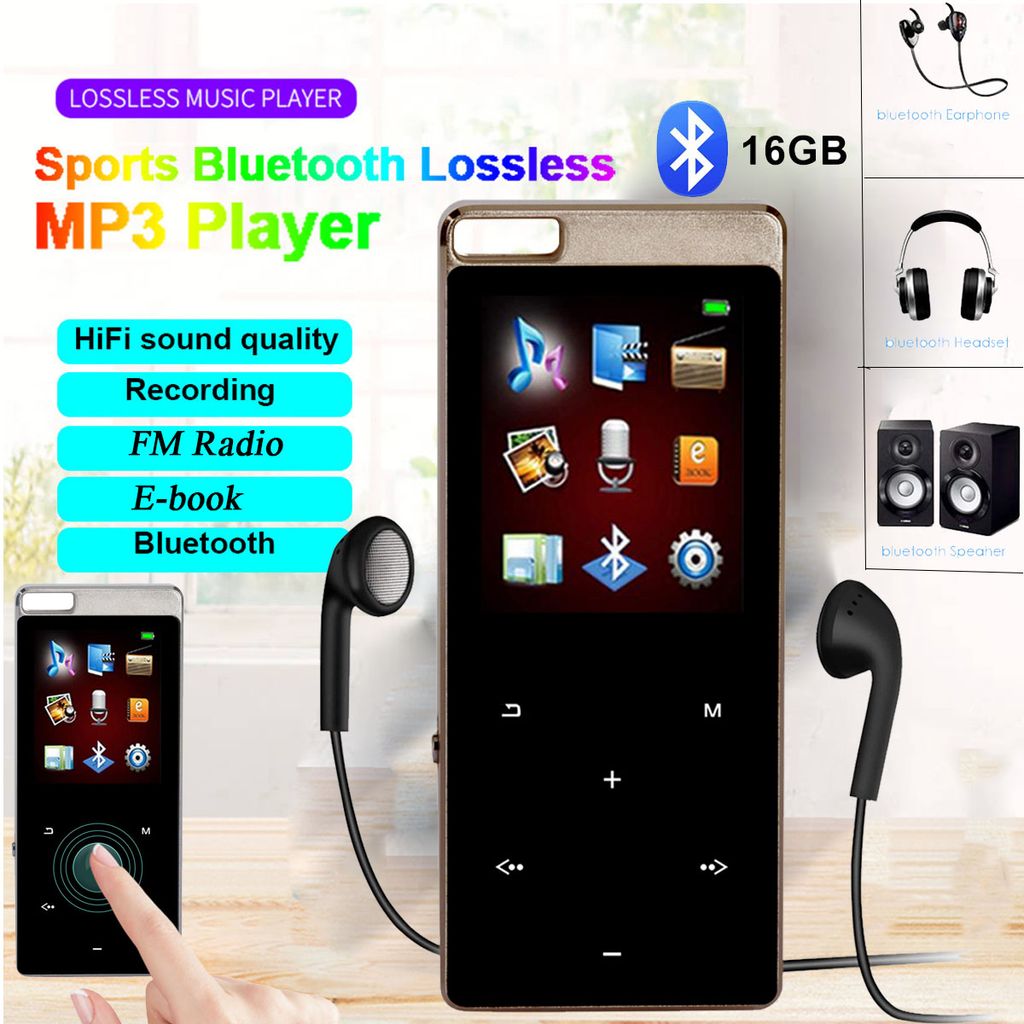 16GB MP3 Player Bluetooth HiFi Bass Musik Spieler 1,8'' LCD E-Buch Radio Headset 