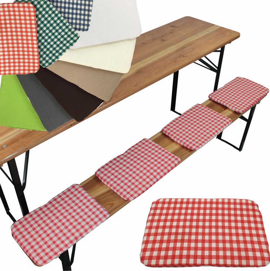 NYVI Bierbank Sitzkissen 36x25 cm NYVIGala 4er Set Rot Kariert - Komfortable Sitzpolster für Bierbänke - Bierbankkissen mit elastischer Klettband...