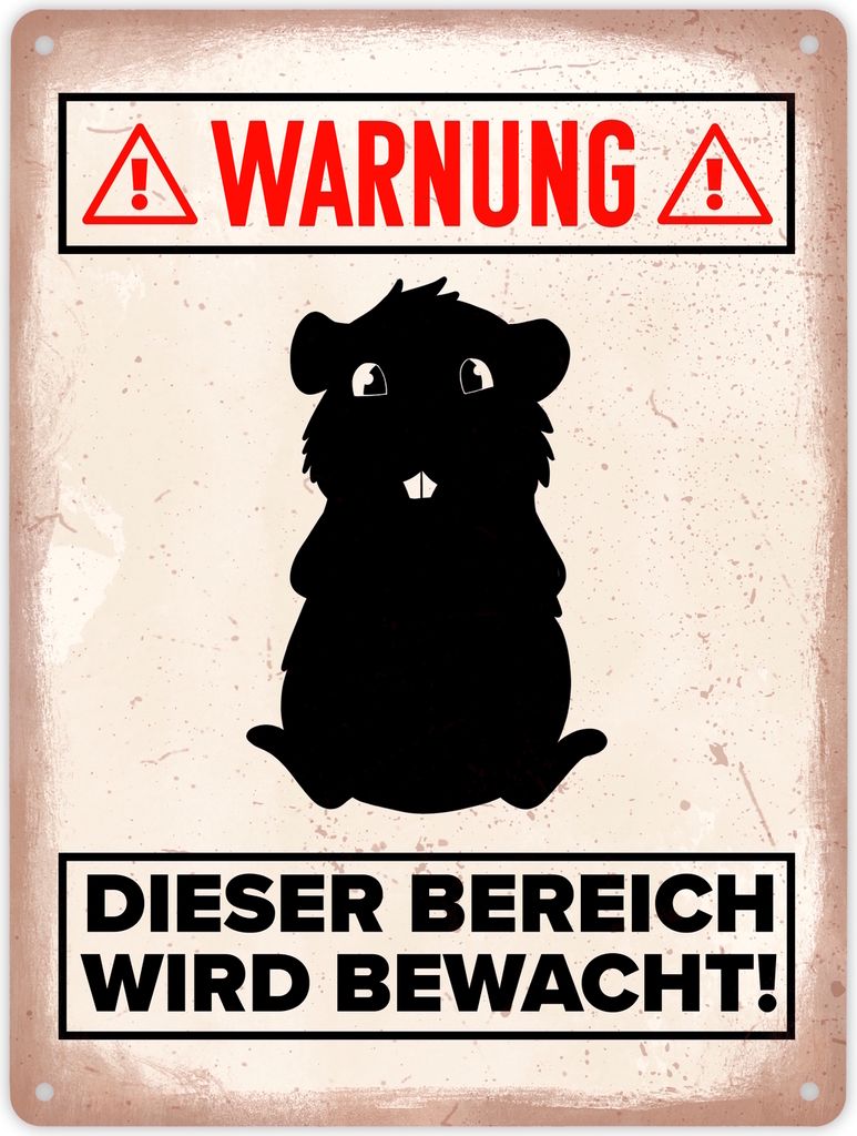 Warnung Bereich wird überwacht Metallschild XL in 21x28 cm mit Meerschweinchen