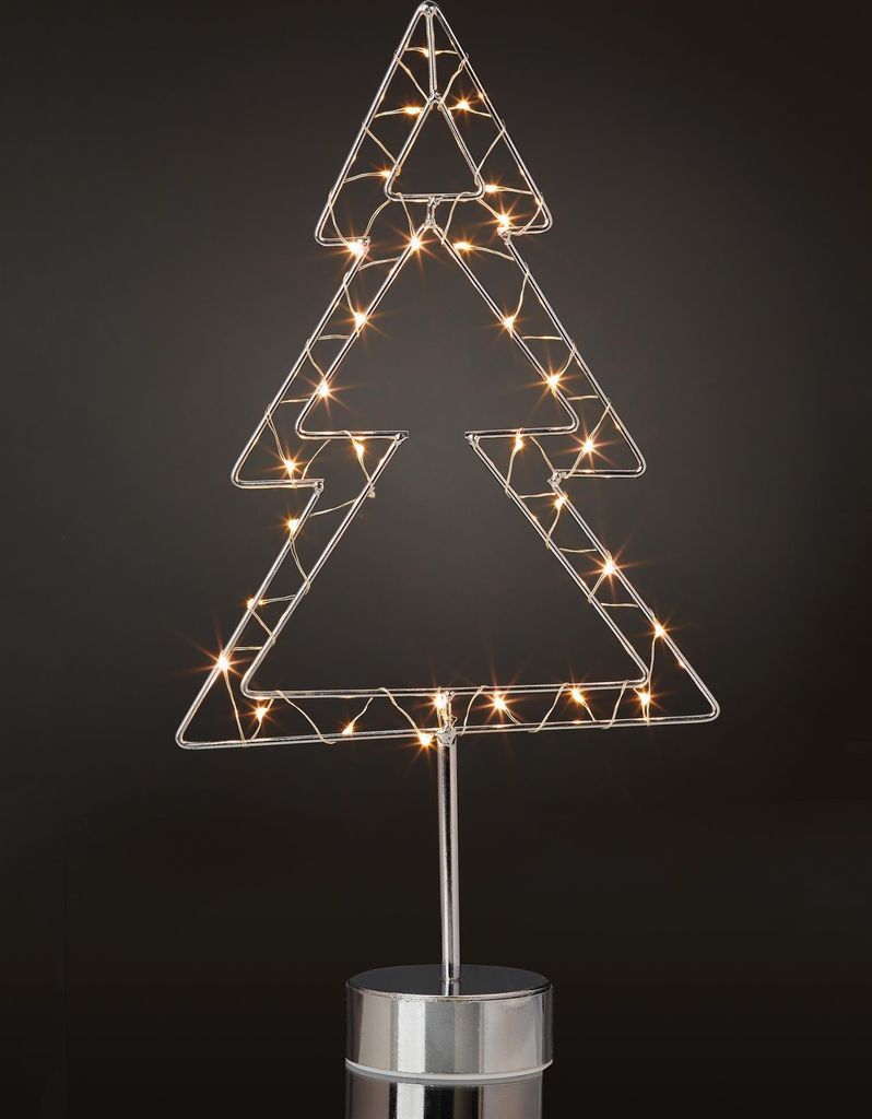 LED Tannenbaum Metall Deko Winter Weihnachten Silhouette 30 LED warmweiß Batter.