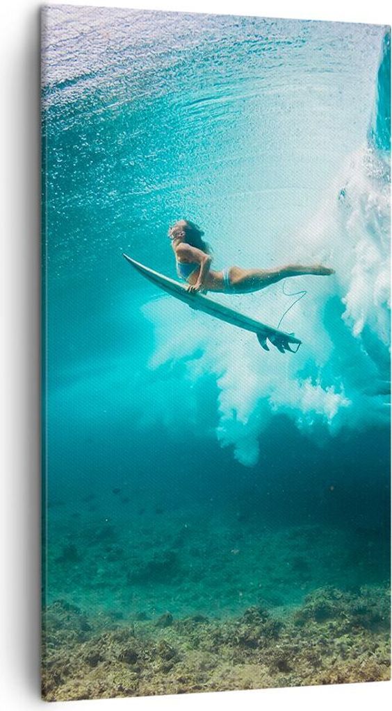 Bild auf Leinwand - Leinwandbild - Einteilig - Surfen Unterwasser Frau - 45x80cm - Wand Bild - Wanddeko - Wandbilder - Leinwanddruck - Bilder - Wan...