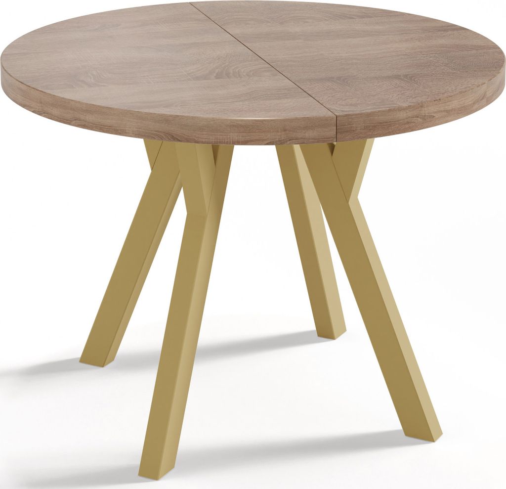 Designer Runder Ausziehbarer Esstisch - Loft-Stil, Industriell, Platzsparend - Goldene Beine - 100 bis 200 cm - für 6-8 Personen - Hergestellt in ...