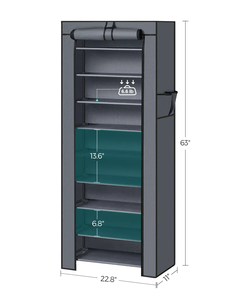 Armoire à chaussures grande capacité 160 cm grise 10 niveaux stables