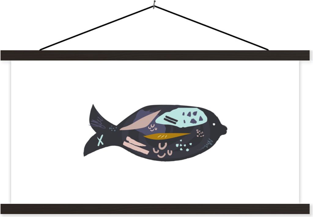 MuchoWow Textilposter Pastell - Fisch - Schwarz 120x60 cm mit schwarzem Rahmen - Dekoration Schlafzimmer