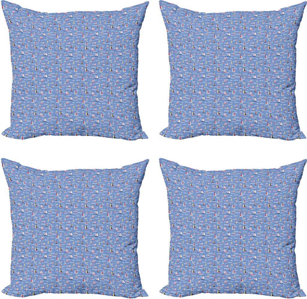 ABAKUHAUS Segeln Kissenbezug Set (4 Stück), Sommer-Segel Waves, Moderner Doppelseitiger Digitaldruck, 50 cm x 50 cm, Ceil Blau und Multicolor
