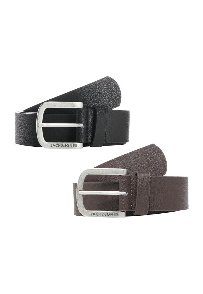 JACK & JONES Leder Optik Gürtel 2-er Stück Set Pack mit Metall Schnalle JACHARRY |