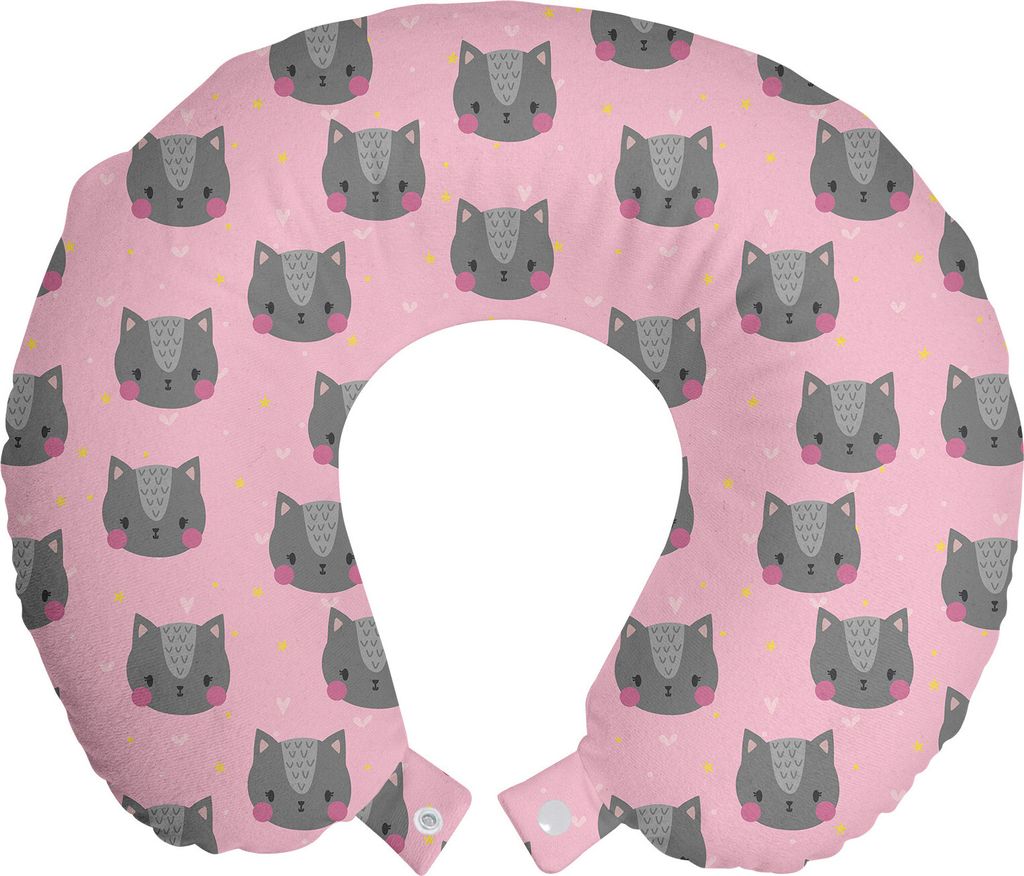 ABAKUHAUS Katze Reisekissen Nackenkissen, Graustufen- Pet Portrait, Schaumstoff Reiseartikel für Flugzeug und Auto, 30x30 cm, Hellrosa Grau Rosa