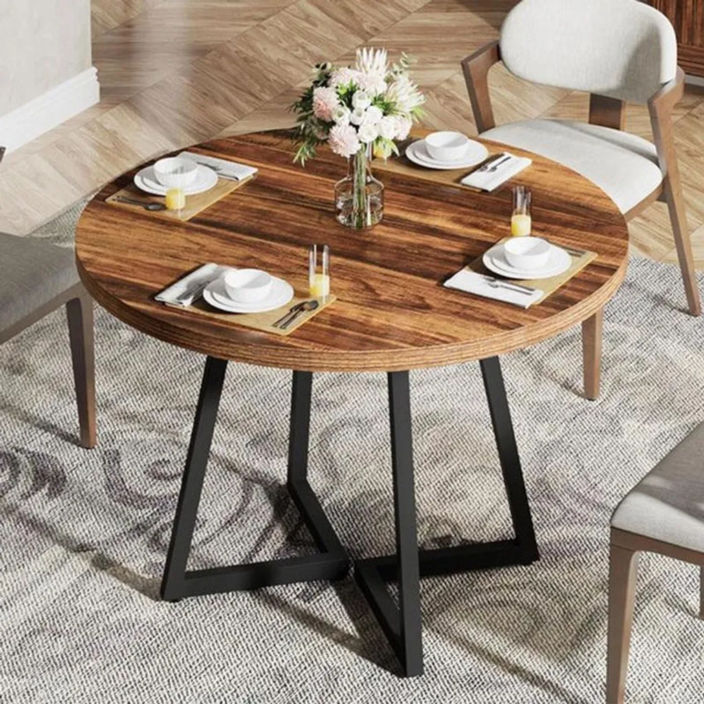 Table bistrot 84x84 cm robuste plateau marron et structure en acier - 2