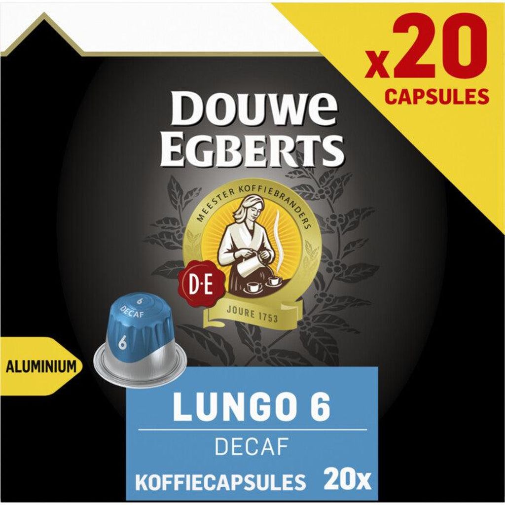 Douwe Egberts Lungo Decaf Kaffeekapseln 20 Stück, 104g – Entkoffeinierter Kaffee für Nespresso