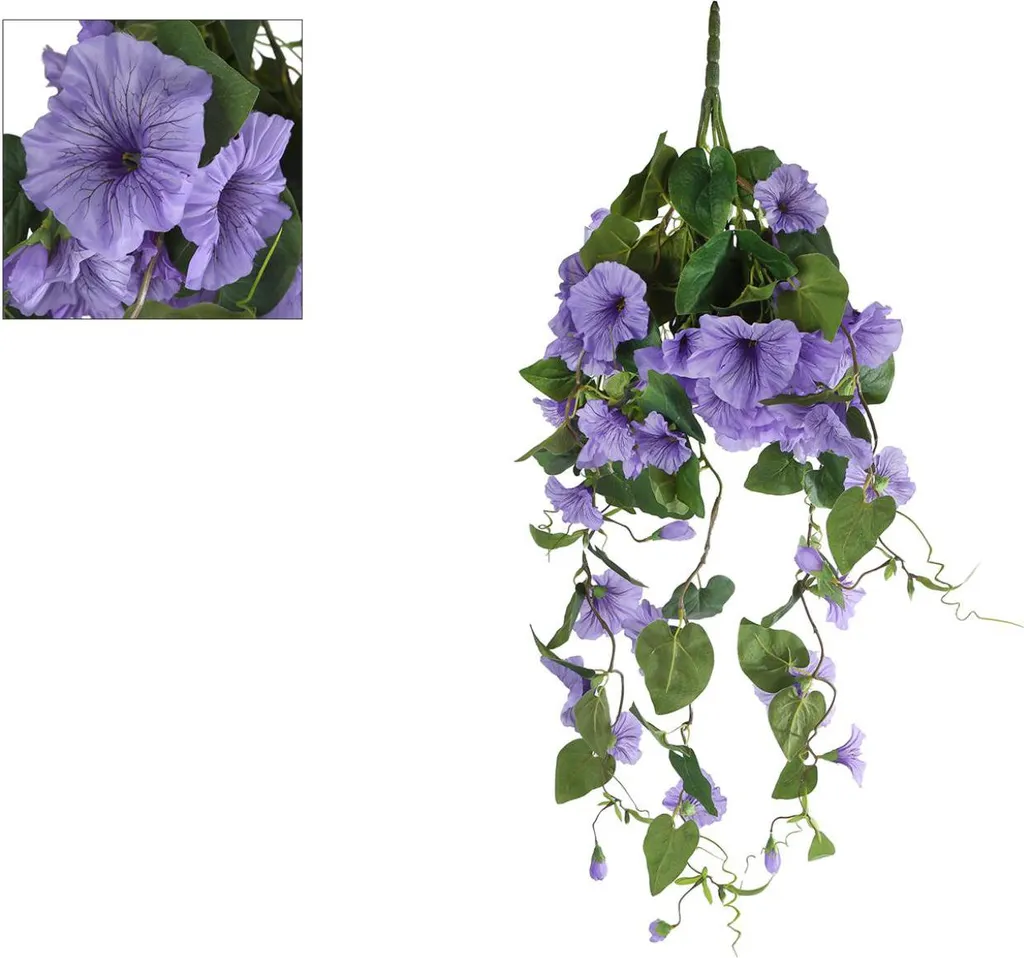 Plante artificielle tombante pétunia lilas 79cm en PE pour décoration