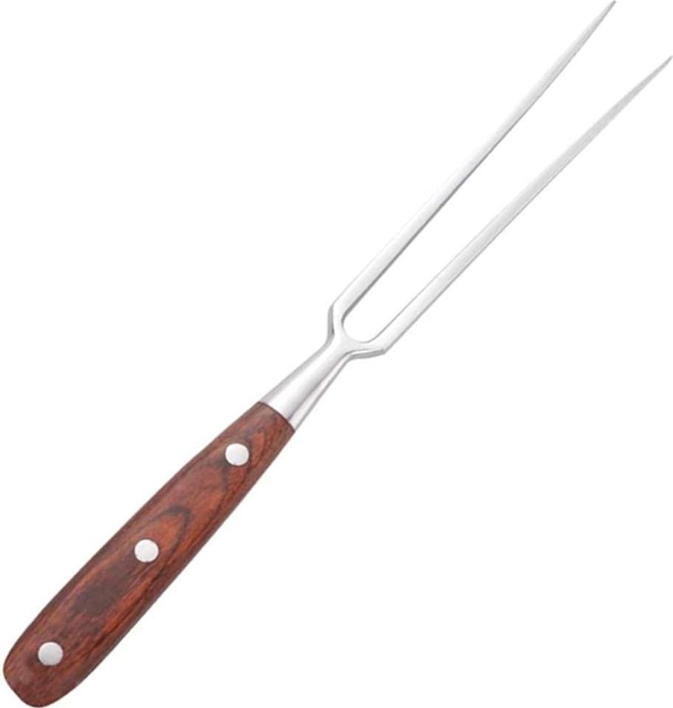 Fleischgabel aus rostfreiem Stahl mit Holzgriff - Grillgabel mit zwei Zinken