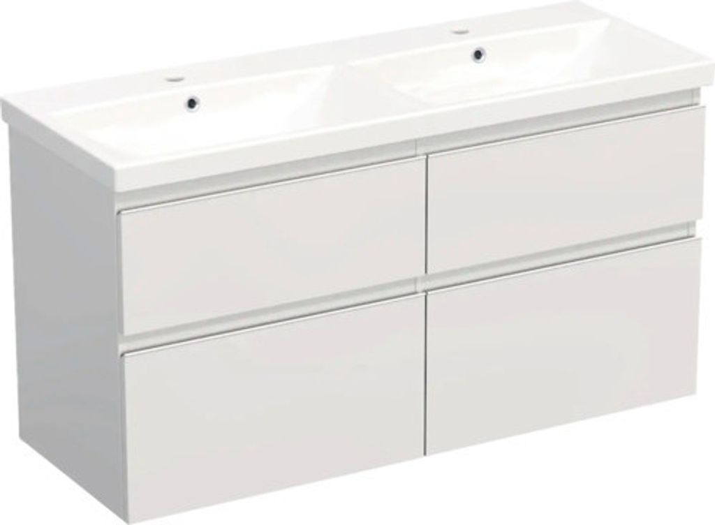 Jungborn Waschplatz TRENTA BxHxT 120x65x45 cm weiß glanz mit Doppelwaschtisch Keramik Griffleiste weiß