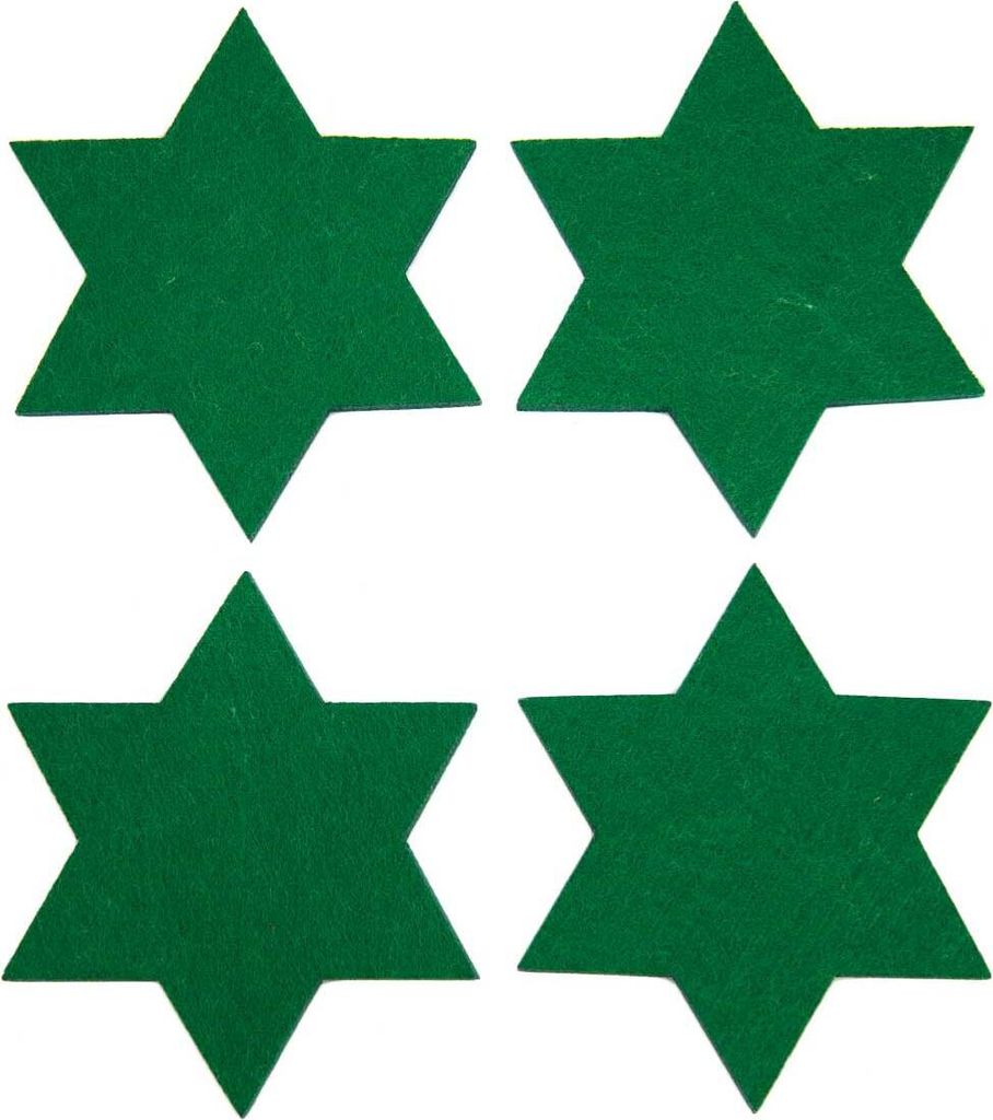 Four green six-pointed stars arranged in a two-by-two grid on a white background.