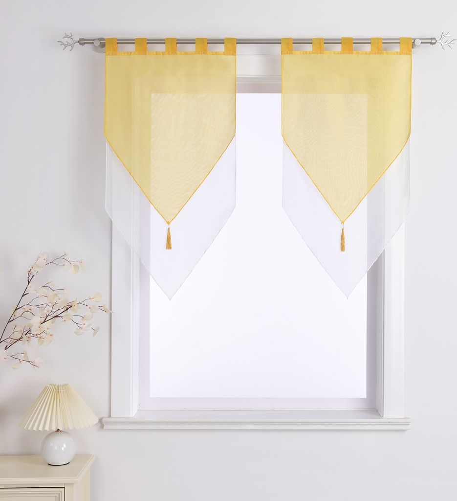 Delien Scheibengardinen mit Schlaufen Doppelschicht Bistrogardine küche Gardinen Halbtransparent Voile Vorhänge Gelb BxH 60x90cm 2 Stück