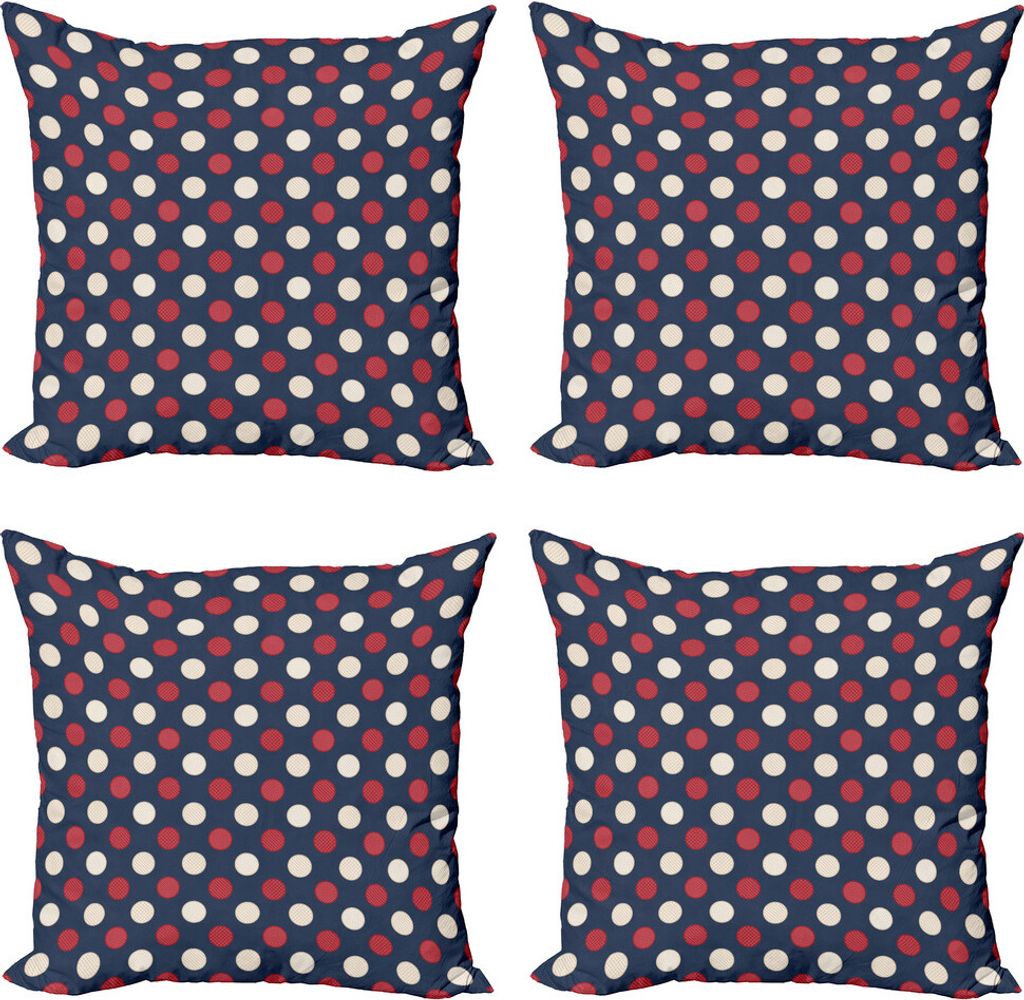 ABAKUHAUS Abstrakt Kissenbezug Set (4 Stück), Retro Kreis-Streifen, Moderner Doppelseitiger Digitaldruck, 50 cm x 50 cm, Dunkle Coral Nachtblau