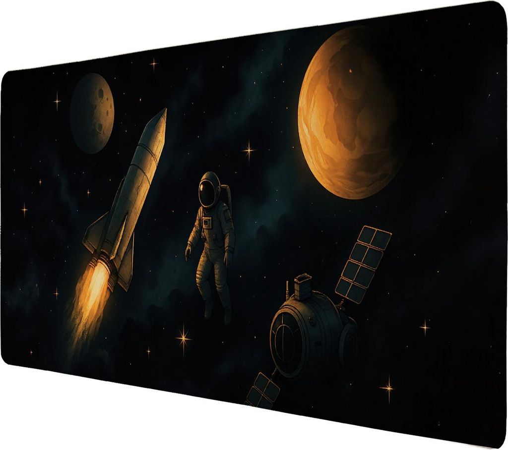Astronaut und Raumschiff Schreibtischunterlage 69x31cm XXL Mauspad Weltraumszene