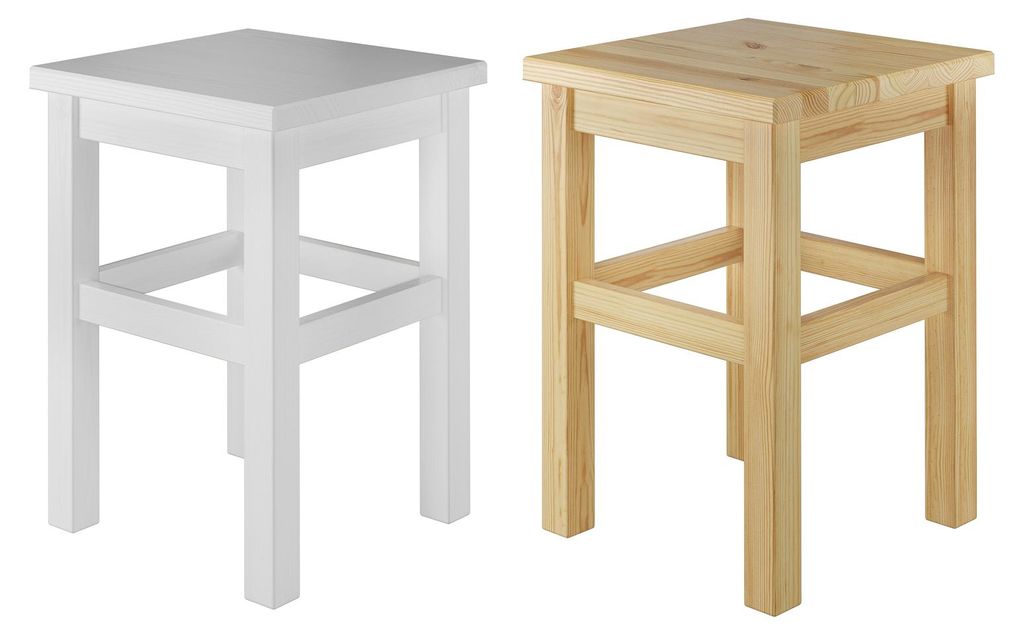 Holzhocker Sitzhocker ohne Lehne in Kiefer natur oder weiß Produktbild 