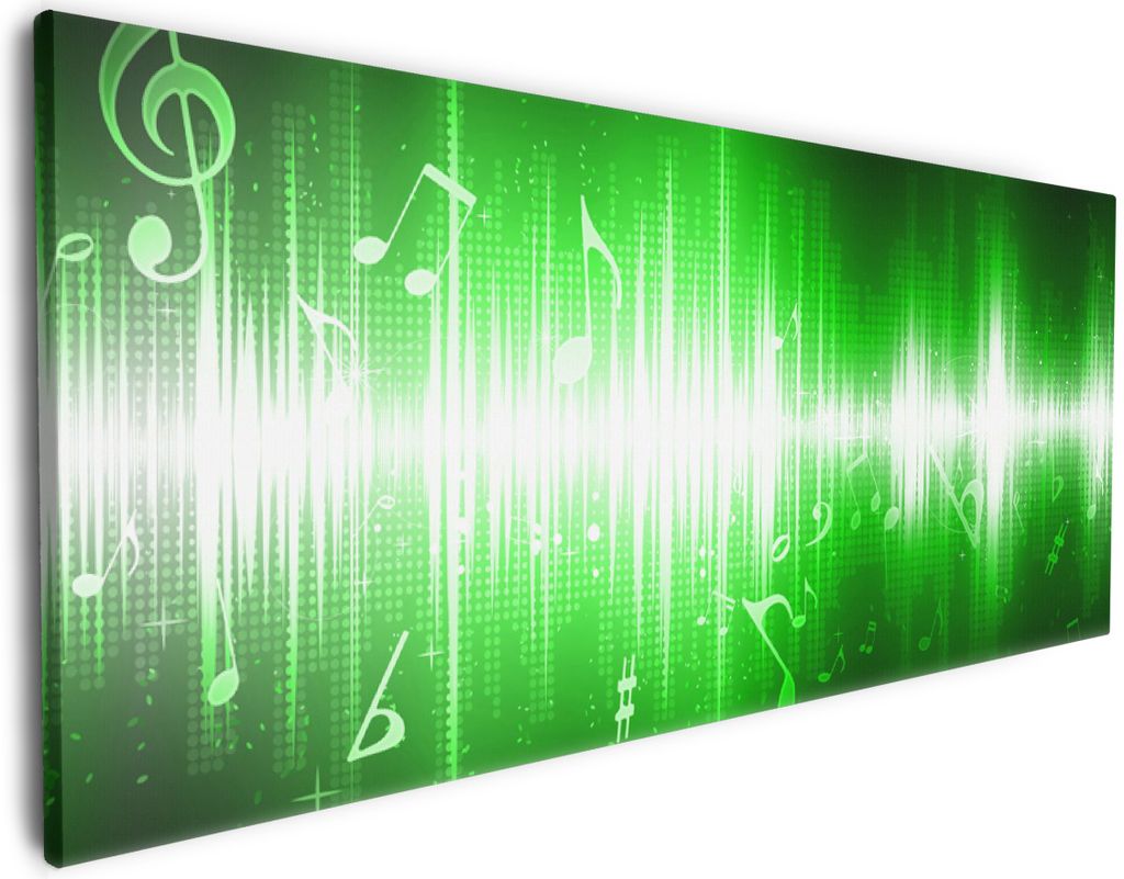 Wallario Premium Leinwandbild Grüne Noten der Musik in Größe 60 x 150 cm