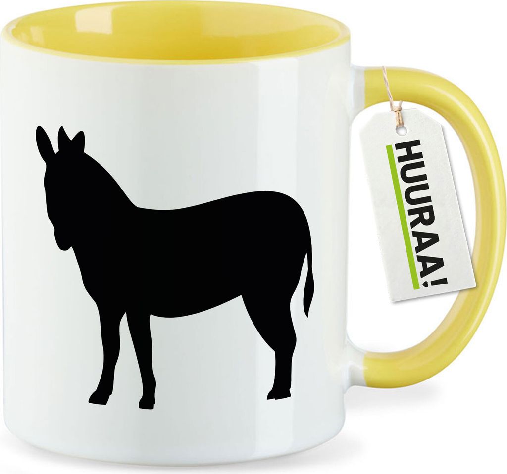 Huuraa Kaffeetasse Esel Silhouette 330ml Gelb Keramik Kaffeebecher Geschenkidee