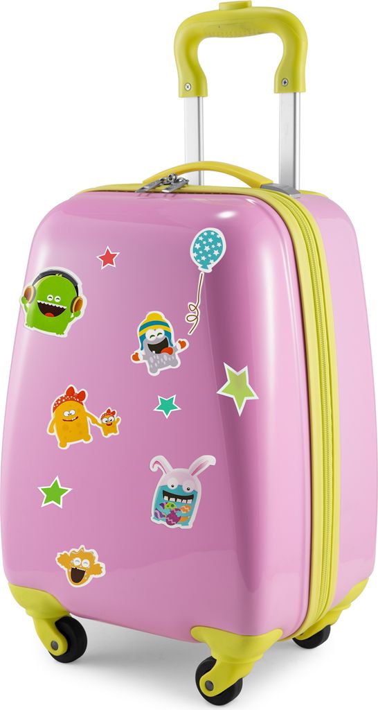 HAUPTSTADTKOFFER For Kids - Kindergepäck Kinderkoffer + reflektierende Monster-Sticker, Koffer für Kinder mit Rollen glänzend 24 L, Kindergesche...