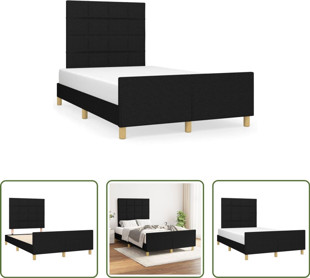 The Living Store Bettgestell mit Kopfteil Schwarz 120x190 cm Stoff