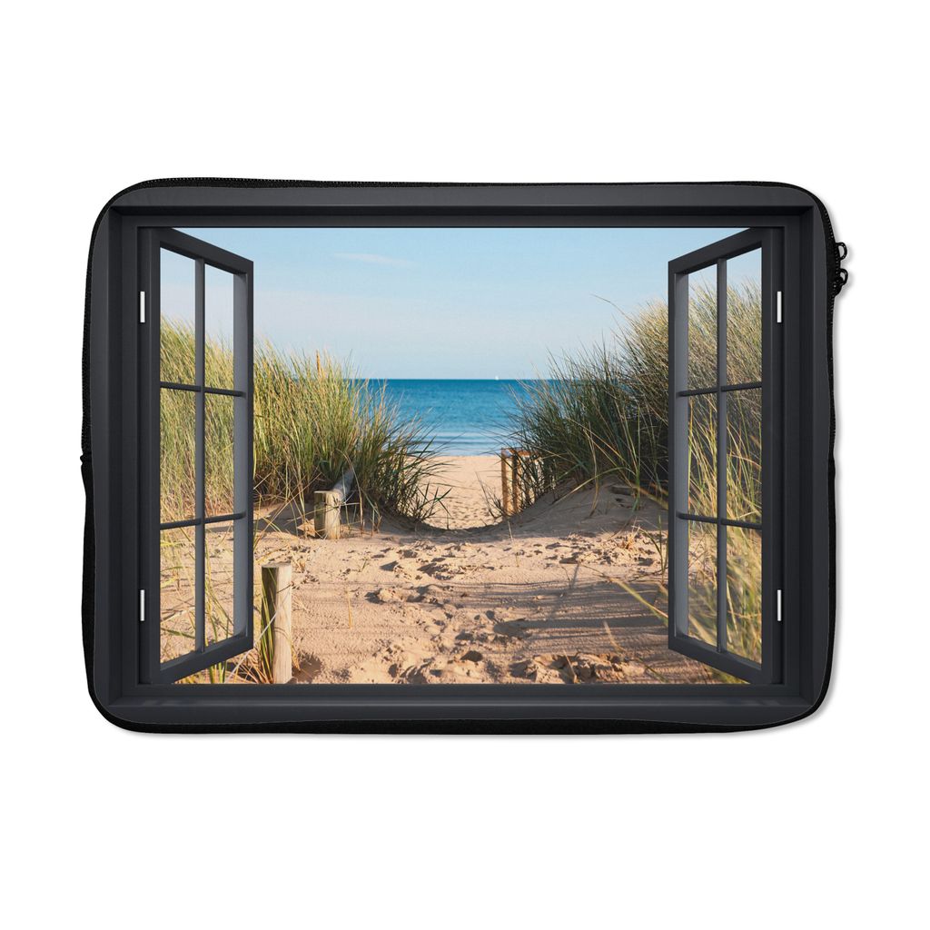 MuchoWow Laptop Hülle 13 Zoll Durchblick - Strand - Meer - Sand - Wasser - Strandhafer - Dünen Laptoptasche - Laptophülle - Sleeve - Rundumschutz