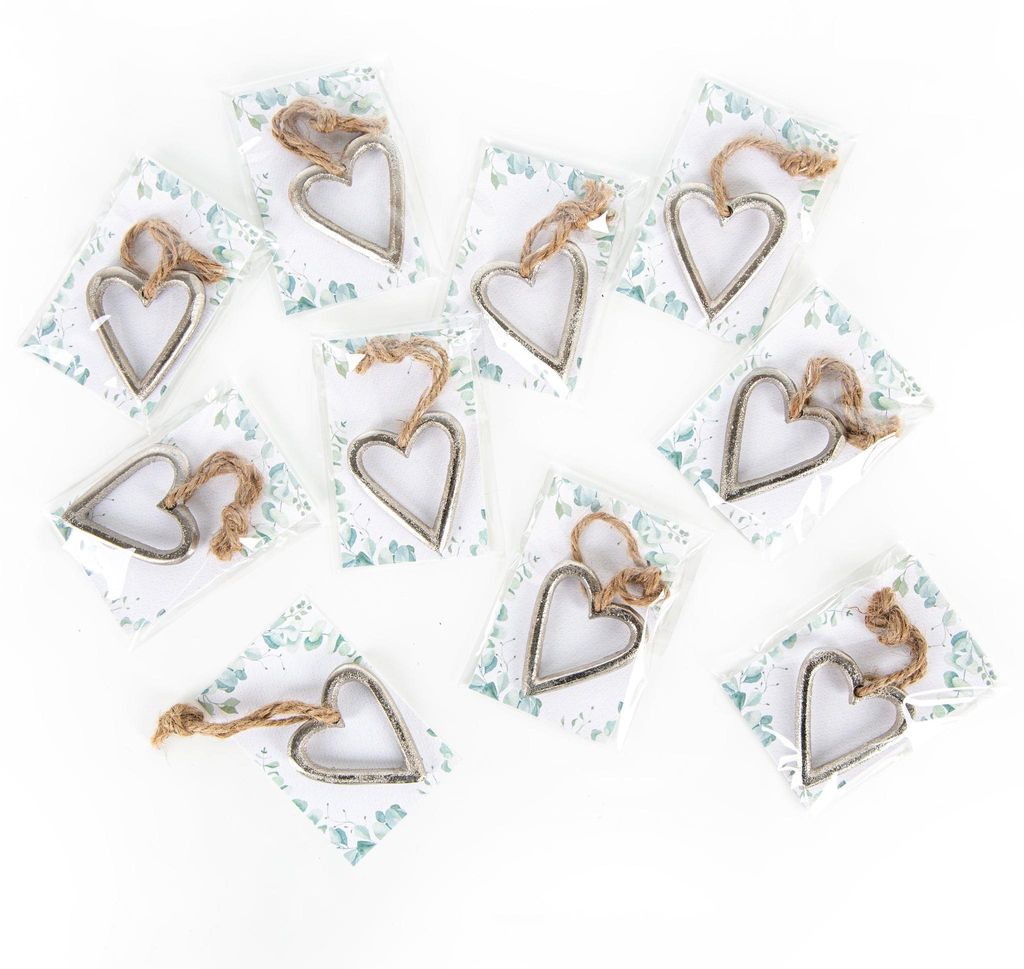 10 Hochzeit Gastgeschenke Metallherzen mit Eukalyptus Karte